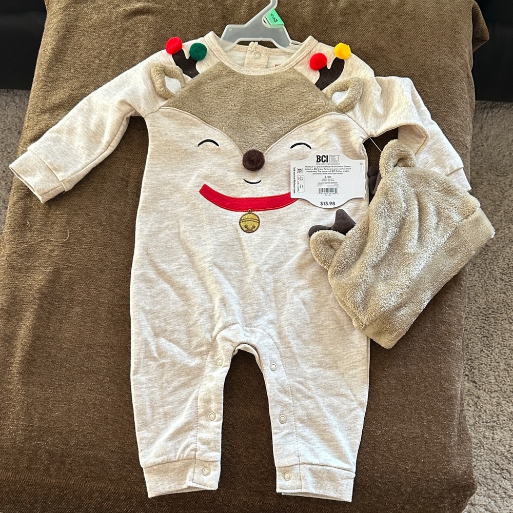 Cute Beige Kids One Piece with Bear Hat